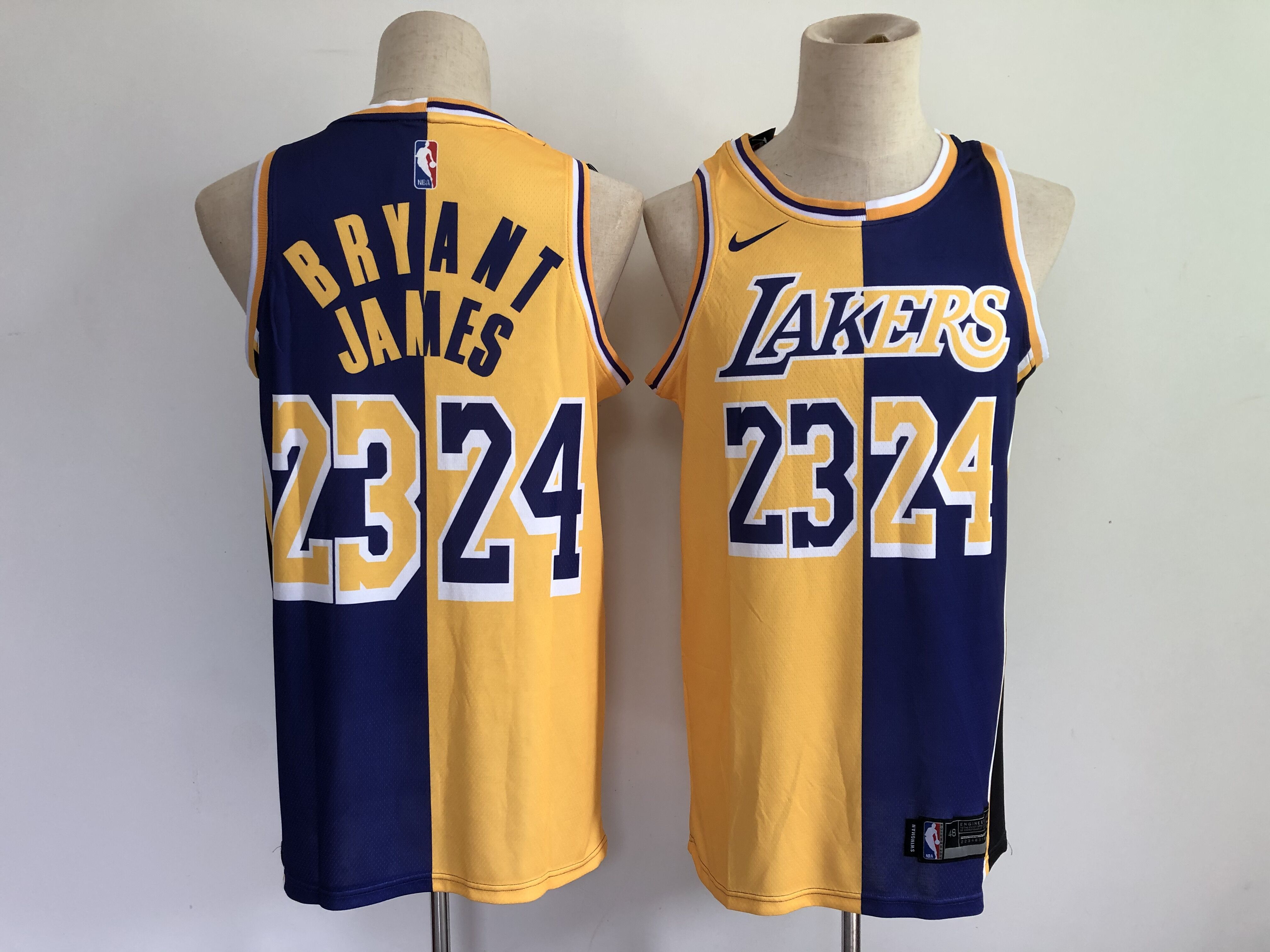 Men Los Angeles Lakers 24 Bryant #23 james purple yellow split special 2021 nike nba jersey